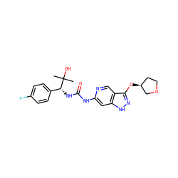 CC(C)(O)[C@H](NC(=O)Nc1cc2[nH]nc(O[C@H]3CCOC3)c2cn1)c1ccc(F)cc1 ZINC001772619920