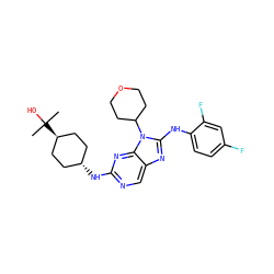 CC(C)(O)[C@H]1CC[C@H](Nc2ncc3nc(Nc4ccc(F)cc4F)n(C4CCOCC4)c3n2)CC1 ZINC000254136596