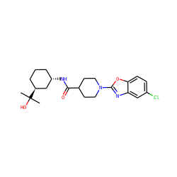 CC(C)(O)[C@H]1CCC[C@H](NC(=O)C2CCN(c3nc4cc(Cl)ccc4o3)CC2)C1 ZINC000095583318