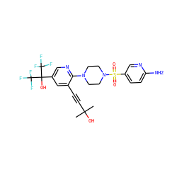 CC(C)(O)C#Cc1cc(C(O)(C(F)(F)F)C(F)(F)F)cnc1N1CCN(S(=O)(=O)c2ccc(N)nc2)CC1 ZINC000299826938