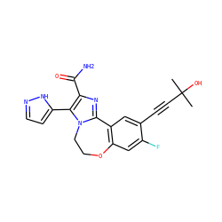 CC(C)(O)C#Cc1cc2c(cc1F)OCCn1c-2nc(C(N)=O)c1-c1ccn[nH]1 ZINC000219474477