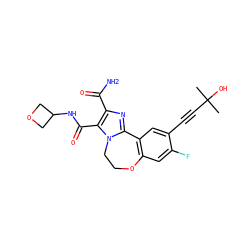 CC(C)(O)C#Cc1cc2c(cc1F)OCCn1c-2nc(C(N)=O)c1C(=O)NC1COC1 ZINC000205798478