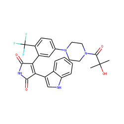 CC(C)(O)C(=O)N1CCN(c2ccc(C(F)(F)F)c(C3=C(c4c[nH]c5ccccc45)C(=O)NC3=O)c2)CC1 ZINC000066103171