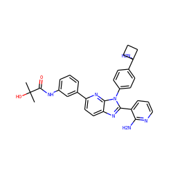 CC(C)(O)C(=O)Nc1cccc(-c2ccc3nc(-c4cccnc4N)n(-c4ccc(C5(N)CCC5)cc4)c3n2)c1 ZINC000169697636