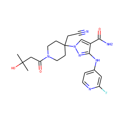CC(C)(O)CC(=O)N1CCC(CC#N)(n2cc(C(N)=O)c(Nc3ccnc(F)c3)n2)CC1 ZINC000220953169