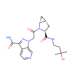 CC(C)(O)CCNC(=O)[C@@H]1C[C@H]2C[C@H]2N1C(=O)Cn1nc(C(N)=O)c2ccncc21 ZINC000210598437