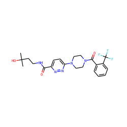 CC(C)(O)CCNC(=O)c1ccc(N2CCN(C(=O)c3ccccc3C(F)(F)F)CC2)nn1 ZINC000095595467