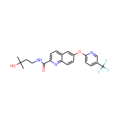 CC(C)(O)CCNC(=O)c1ccc2cc(Oc3ccc(C(F)(F)F)cn3)ccc2n1 ZINC001772643909