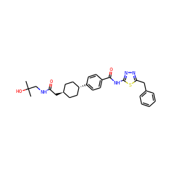 CC(C)(O)CNC(=O)C[C@H]1CC[C@H](c2ccc(C(=O)Nc3nnc(Cc4ccccc4)s3)cc2)CC1 ZINC000653787771