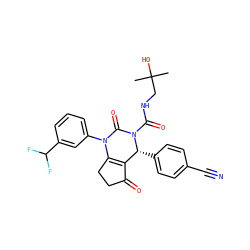 CC(C)(O)CNC(=O)N1C(=O)N(c2cccc(C(F)F)c2)C2=C(C(=O)CC2)[C@H]1c1ccc(C#N)cc1 ZINC000218643629