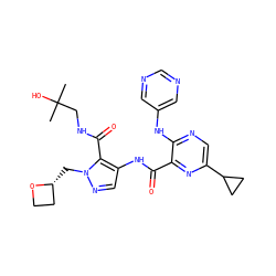 CC(C)(O)CNC(=O)c1c(NC(=O)c2nc(C3CC3)cnc2Nc2cncnc2)cnn1C[C@@H]1CCO1 ZINC000143268968