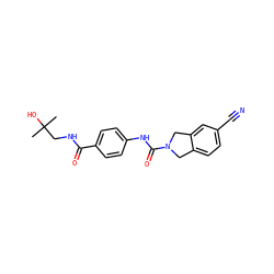 CC(C)(O)CNC(=O)c1ccc(NC(=O)N2Cc3ccc(C#N)cc3C2)cc1 ZINC000165648737