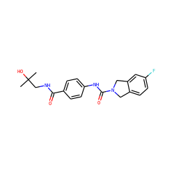 CC(C)(O)CNC(=O)c1ccc(NC(=O)N2Cc3ccc(F)cc3C2)cc1 ZINC000167235592