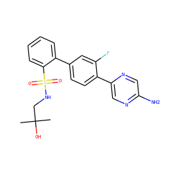 CC(C)(O)CNS(=O)(=O)c1ccccc1-c1ccc(-c2cnc(N)cn2)c(F)c1 ZINC000212145738
