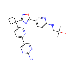 CC(C)(O)CNc1ccc(-c2nc(C3(c4ccc(-c5cnc(N)nc5)nc4)CCC3)no2)cn1 ZINC000114768252