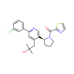 CC(C)(O)Cc1cc(-c2cccc(Cl)c2)ncc1[C@@H]1CCCN1C(=O)c1nccs1 ZINC000072176103