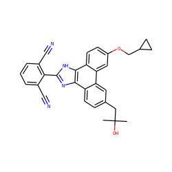 CC(C)(O)Cc1ccc2c(c1)c1cc(OCC3CC3)ccc1c1[nH]c(-c3c(C#N)cccc3C#N)nc21 ZINC000043153508