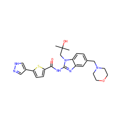 CC(C)(O)Cn1c(NC(=O)c2ccc(-c3cn[nH]c3)s2)nc2cc(CN3CCOCC3)ccc21 ZINC000040954848