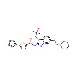 CC(C)(O)Cn1c(NC(=O)c2ccc(-c3cn[nH]c3)s2)nc2cc(CNC3CCCCC3)ccc21 ZINC000040429983