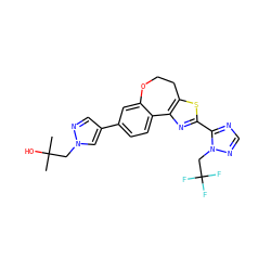 CC(C)(O)Cn1cc(-c2ccc3c(c2)OCCc2sc(-c4ncnn4CC(F)(F)F)nc2-3)cn1 ZINC000095920987