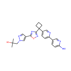 CC(C)(O)Cn1cc(-c2nc(C3(c4ccc(-c5ccc(N)nc5)nc4)CCC3)no2)cn1 ZINC000096175559