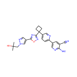 CC(C)(O)Cn1cc(-c2nc(C3(c4ccc(-c5cnc(N)c(C#N)c5)nc4)CCC3)no2)cn1 ZINC000096175575