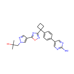 CC(C)(O)Cn1cc(-c2nc(C3(c4ccc(-c5cnc(N)nc5)cc4)CCC3)no2)cn1 ZINC000149814820