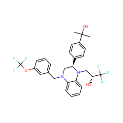 CC(C)(O)c1ccc([C@@H]2CN(Cc3cccc(OC(F)(F)F)c3)c3ccccc3N2C[C@@H](O)C(F)(F)F)cc1 ZINC000207730612