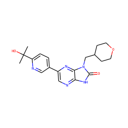 CC(C)(O)c1ccc(-c2cnc3[nH]c(=O)n(CC4CCOCC4)c3n2)cn1 ZINC000095605069