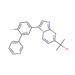 CC(C)(O)c1ccn2c(-c3ccc(F)c(-c4cccnc4)c3)cnc2n1 ZINC000013678278