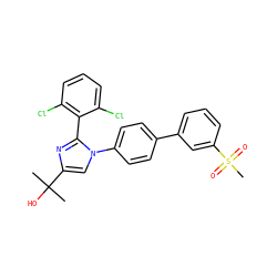 CC(C)(O)c1cn(-c2ccc(-c3cccc(S(C)(=O)=O)c3)cc2)c(-c2c(Cl)cccc2Cl)n1 ZINC000149548818