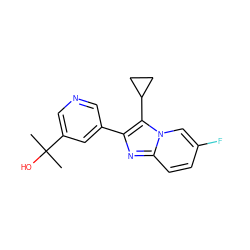 CC(C)(O)c1cncc(-c2nc3ccc(F)cn3c2C2CC2)c1 ZINC000221926017