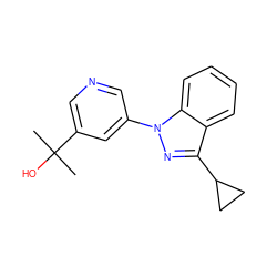 CC(C)(O)c1cncc(-n2nc(C3CC3)c3ccccc32)c1 ZINC000221352645