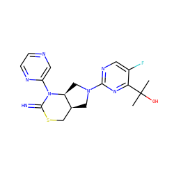 CC(C)(O)c1nc(N2C[C@H]3CSC(=N)N(c4cnccn4)[C@H]3C2)ncc1F ZINC001772653628