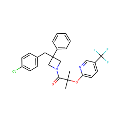 CC(C)(Oc1ccc(C(F)(F)F)cn1)C(=O)N1CC(Cc2ccc(Cl)cc2)(c2ccccc2)C1 ZINC000058487749
