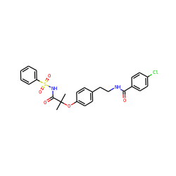 CC(C)(Oc1ccc(CCNC(=O)c2ccc(Cl)cc2)cc1)C(=O)NS(=O)(=O)c1ccccc1 ZINC000653719612