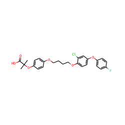 CC(C)(Oc1ccc(OCCCCOc2ccc(Oc3ccc(F)cc3)cc2Cl)cc1)C(=O)O ZINC000028571460