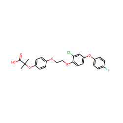CC(C)(Oc1ccc(OCCOc2ccc(Oc3ccc(F)cc3)cc2Cl)cc1)C(=O)O ZINC000028570968