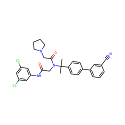 CC(C)(c1ccc(-c2cccc(C#N)c2)cc1)N(CC(=O)Nc1cc(Cl)cc(Cl)c1)C(=O)CN1CCCC1 ZINC000028529692