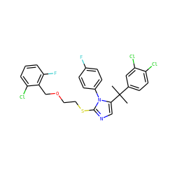 CC(C)(c1ccc(Cl)c(Cl)c1)c1cnc(SCCOCc2c(F)cccc2Cl)n1-c1ccc(F)cc1 ZINC000145802157