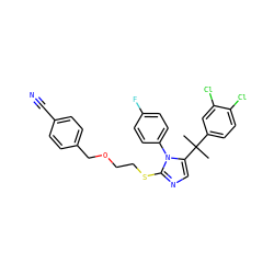 CC(C)(c1ccc(Cl)c(Cl)c1)c1cnc(SCCOCc2ccc(C#N)cc2)n1-c1ccc(F)cc1 ZINC000145734936