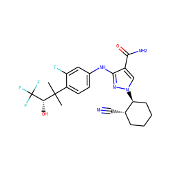CC(C)(c1ccc(Nc2nn([C@H]3CCCC[C@@H]3C#N)cc2C(N)=O)cc1F)[C@H](O)C(F)(F)F ZINC000205072348