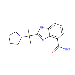CC(C)(c1nc2c(C(N)=O)cccc2[nH]1)N1CCCC1 ZINC000040933175