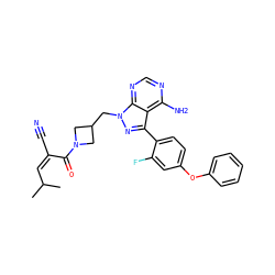 CC(C)/C=C(/C#N)C(=O)N1CC(Cn2nc(-c3ccc(Oc4ccccc4)cc3F)c3c(N)ncnc32)C1 ZINC000224136188
