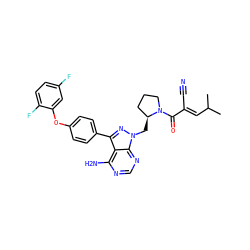 CC(C)/C=C(\C#N)C(=O)N1CCC[C@@H]1Cn1nc(-c2ccc(Oc3cc(F)ccc3F)cc2)c2c(N)ncnc21 ZINC000211008872