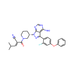 CC(C)/C=C(\C#N)C(=O)N1CCC[C@H](n2nc(-c3ccc(Oc4ccccc4)cc3F)c3c(N)ncnc32)C1 ZINC000149475392