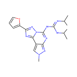 CC(C)/N=C(/Nc1nc2nn(C)cc2c2nc(-c3ccco3)nn12)NC(C)C ZINC000473119743