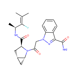 CC(C)=C(F)[C@H](C)NC(=O)[C@@H]1C[C@H]2C[C@H]2N1C(=O)Cn1nc(C(N)=O)c2ccccc21 ZINC000206565269