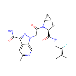 CC(C)=C(F)CNC(=O)[C@@H]1C[C@H]2C[C@H]2N1C(=O)Cn1nc(C(N)=O)c2cc(C)ncc21 ZINC000206553078