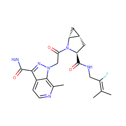 CC(C)=C(F)CNC(=O)[C@@H]1C[C@H]2C[C@H]2N1C(=O)Cn1nc(C(N)=O)c2ccnc(C)c21 ZINC000206558918